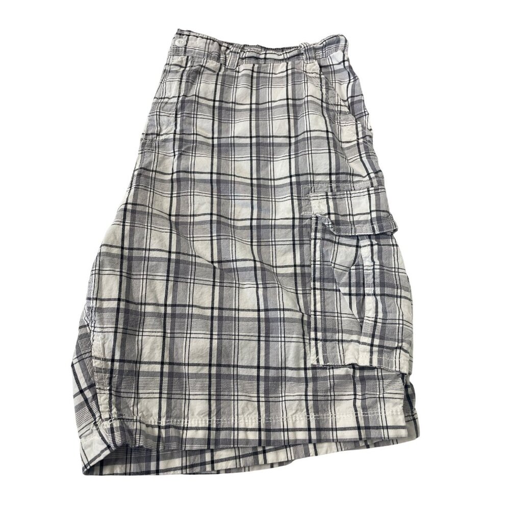 Mens The Foundry Supply Co. Plaid Cargo Shorts Size‎ 46 White & Gray 100% Cotton
